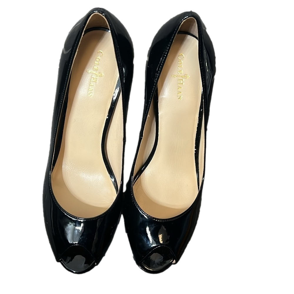 Cole Haan black Pump Nike Air 'Carma' Open Toe Patent leather Sz 9.5 evening